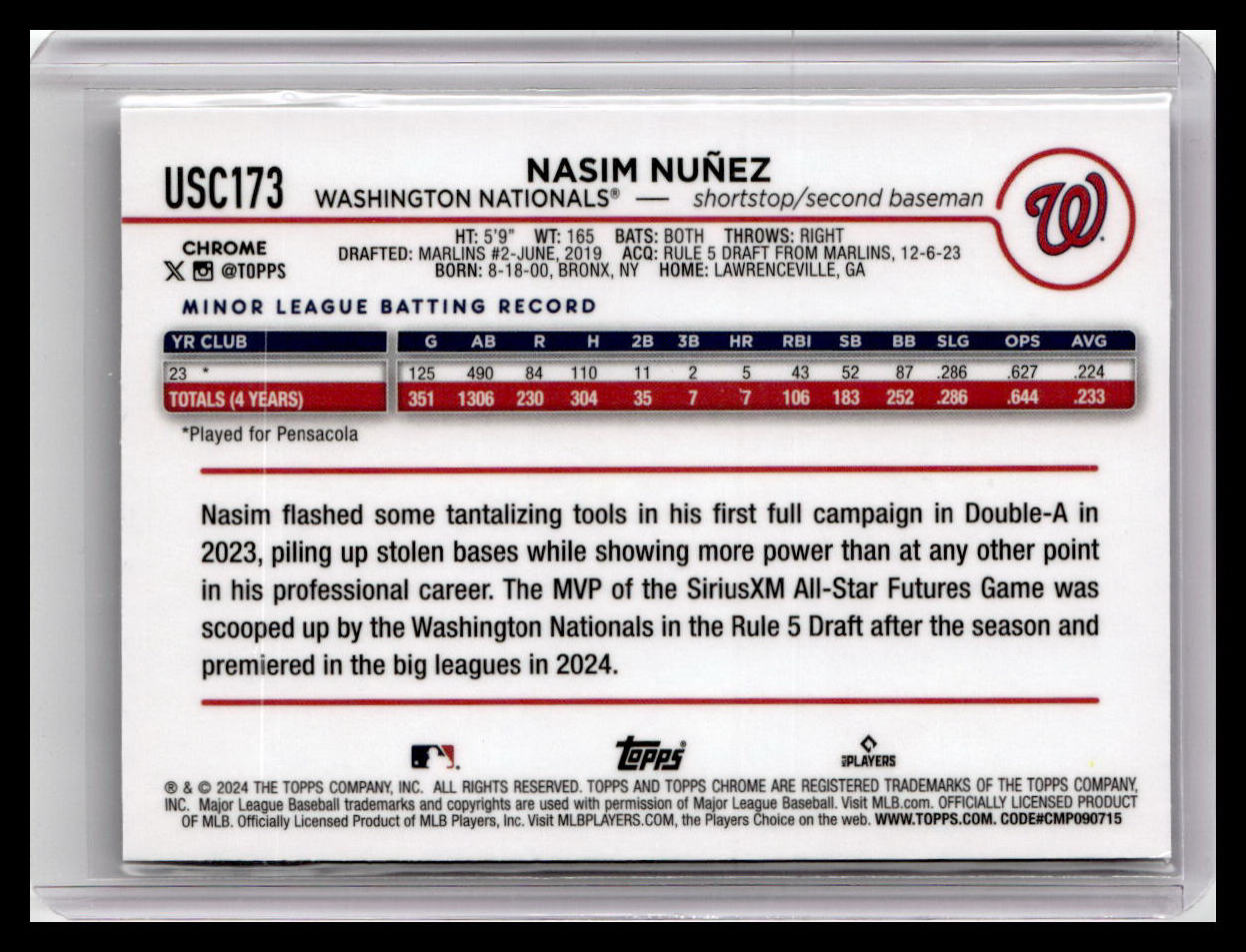 2024 Topps Chrome Update #USC173 Nasim Nunez