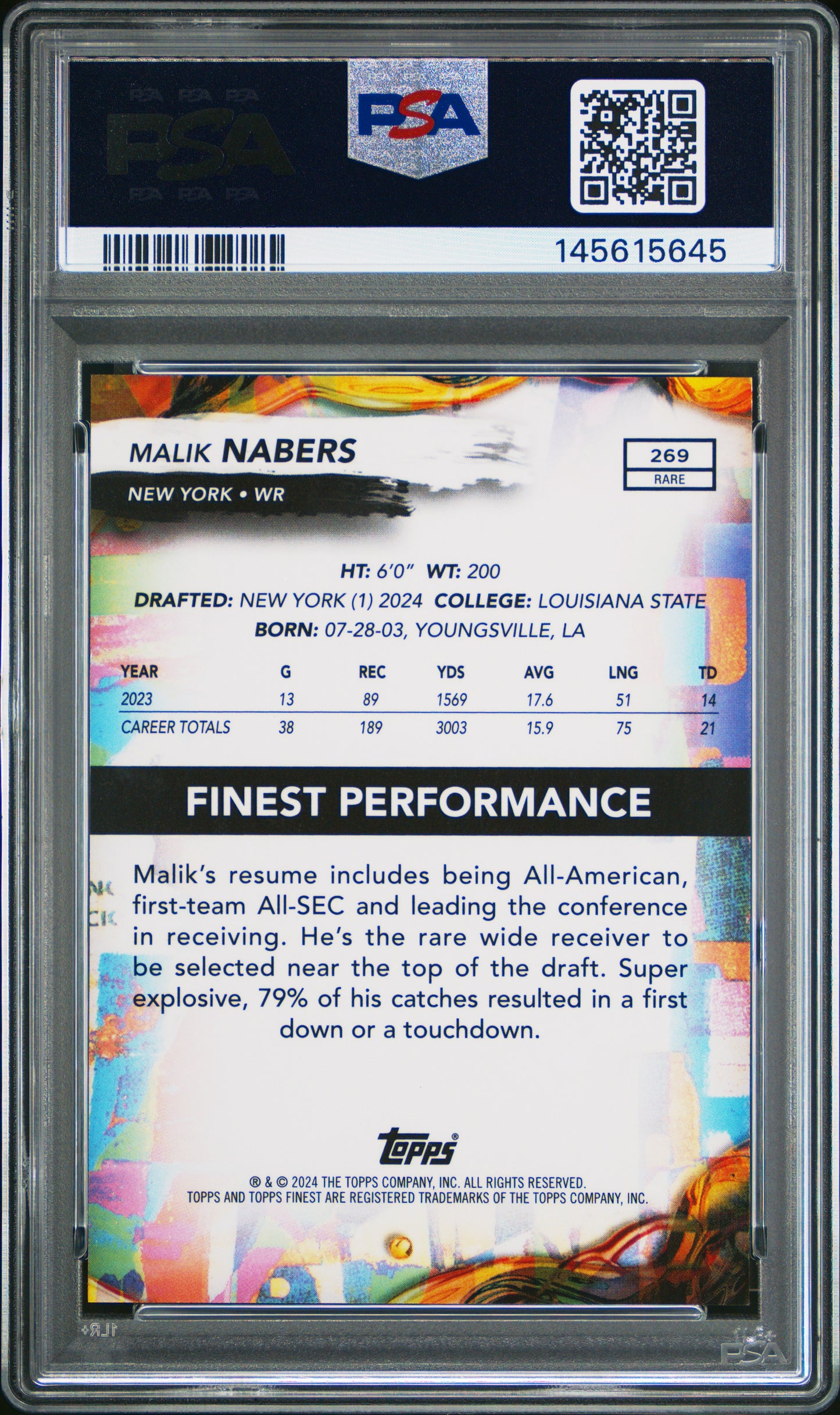 2024 Topps Finest #269 Malik Nabers (RC) Green Refractor 11/25 PSA 9