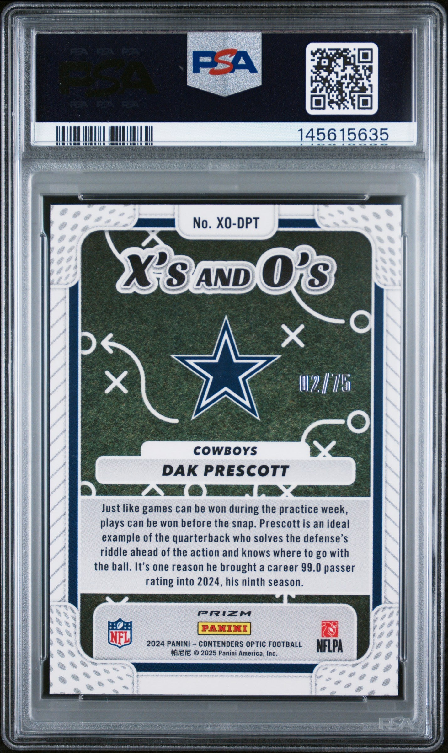2024 Panini Contenders Optic #XODPT Dak Prescott X'S And O'S-Pink PSA 9