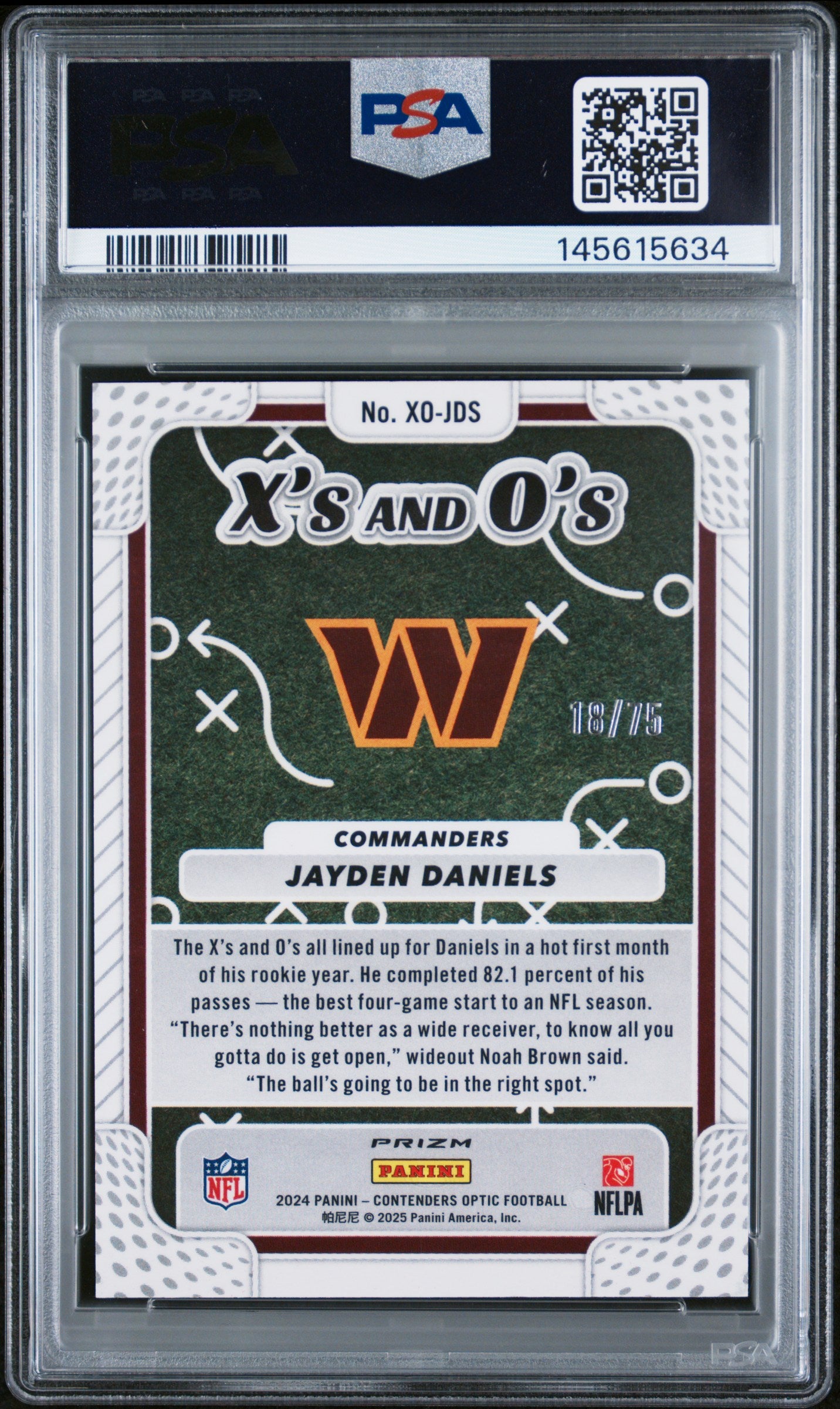 2024 Panini Contenders Optic #XOJDS Jayden Daniels RC X'S & O'S-Pink 18/75 PSA 9