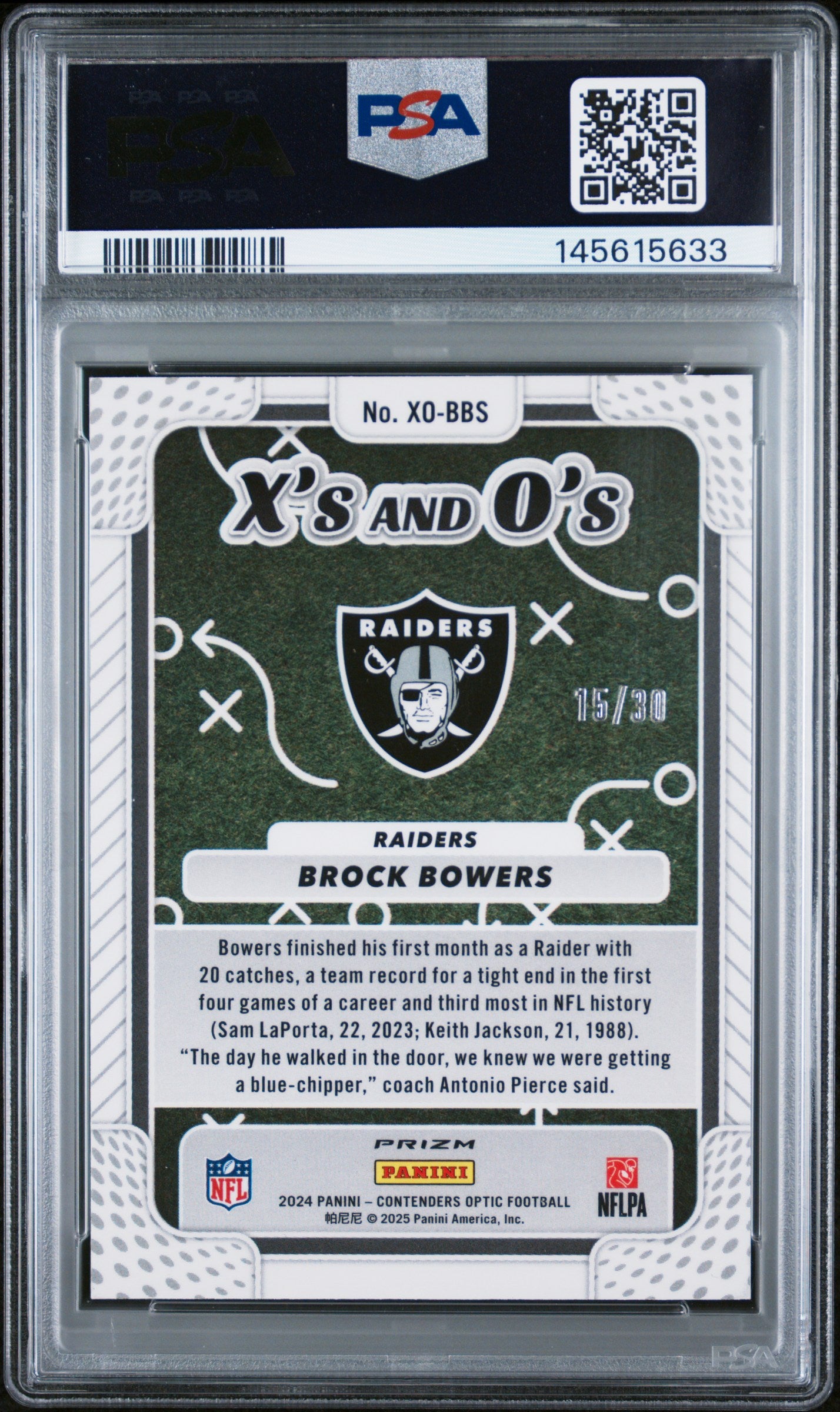 2024 Contenders Optic #XOBBS Brock Bowers X'S And O'S-Green Pulsar 15/30 PSA 9