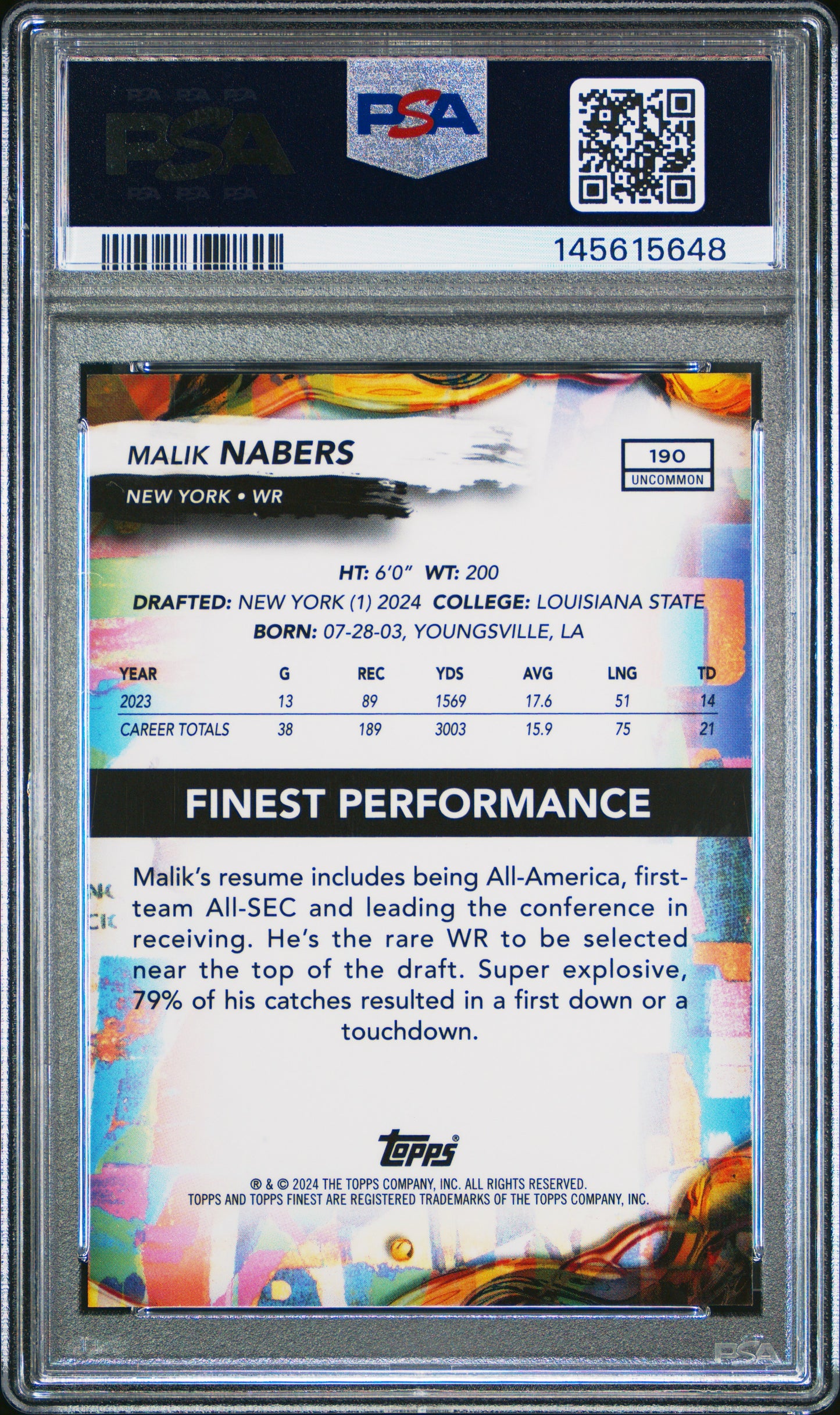 2024 Topps Finest #190 Malik Nabers Gold Geometric 13/25 PSA 10