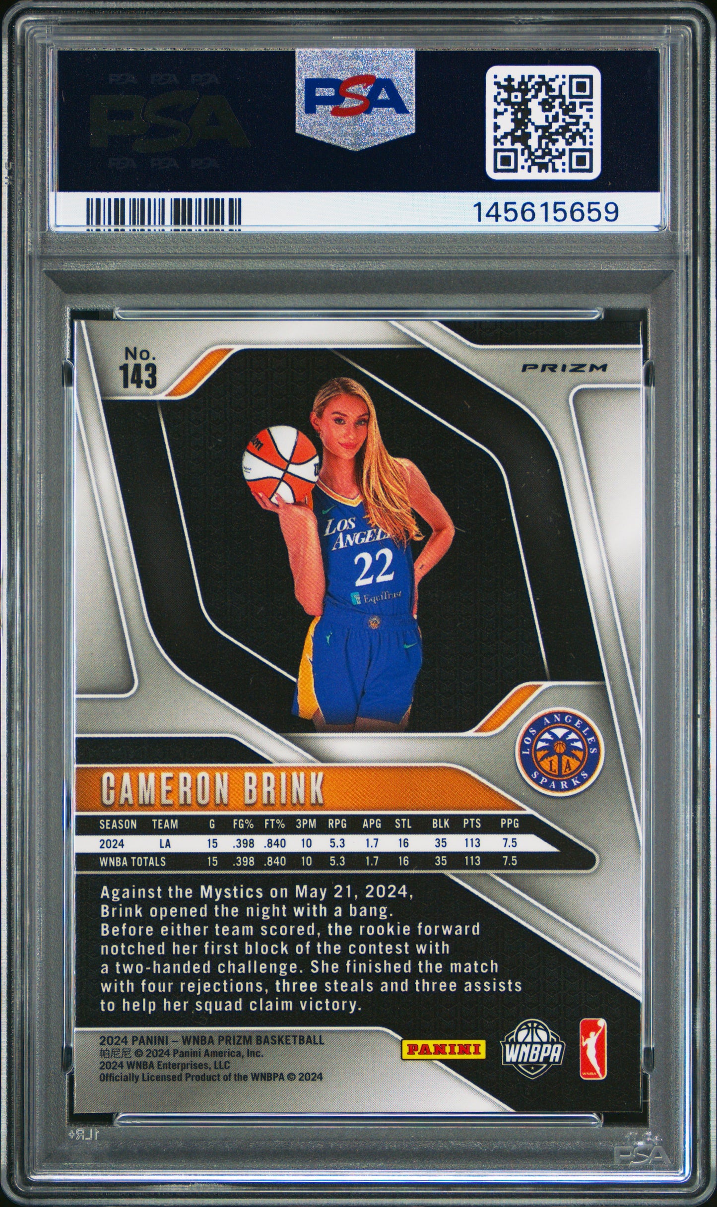2024 Panini Prizm Wnba #143 Cameron Brink Wnba Logo Prizm PSA 10