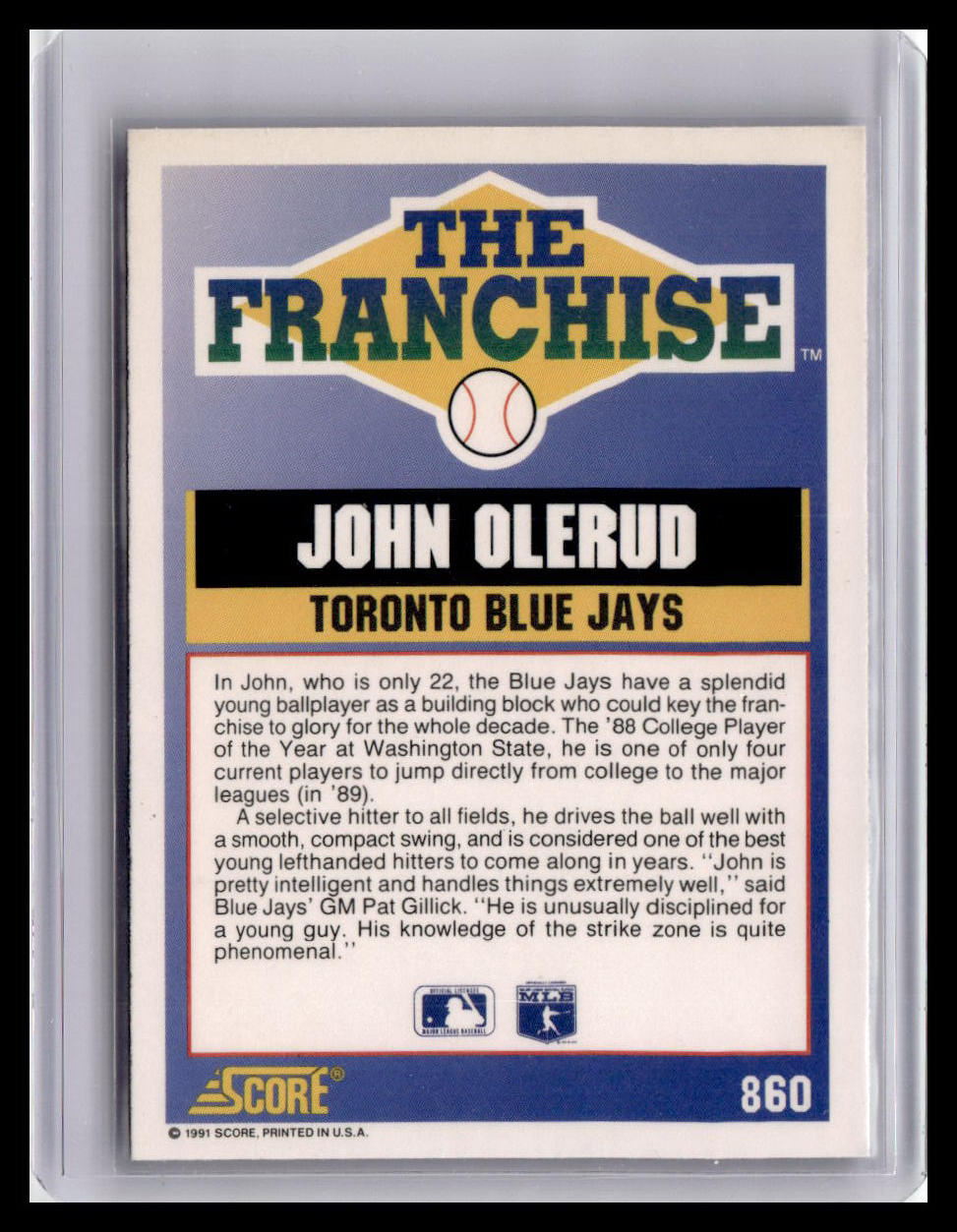 1991 Score John Olerud The Franchise #860