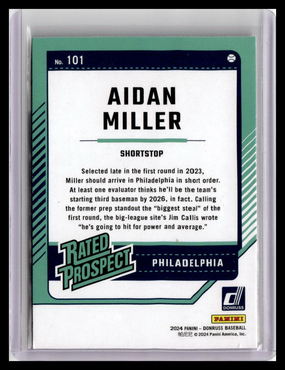 2024 Donruss Aidan Miller Rated Prospect #101
