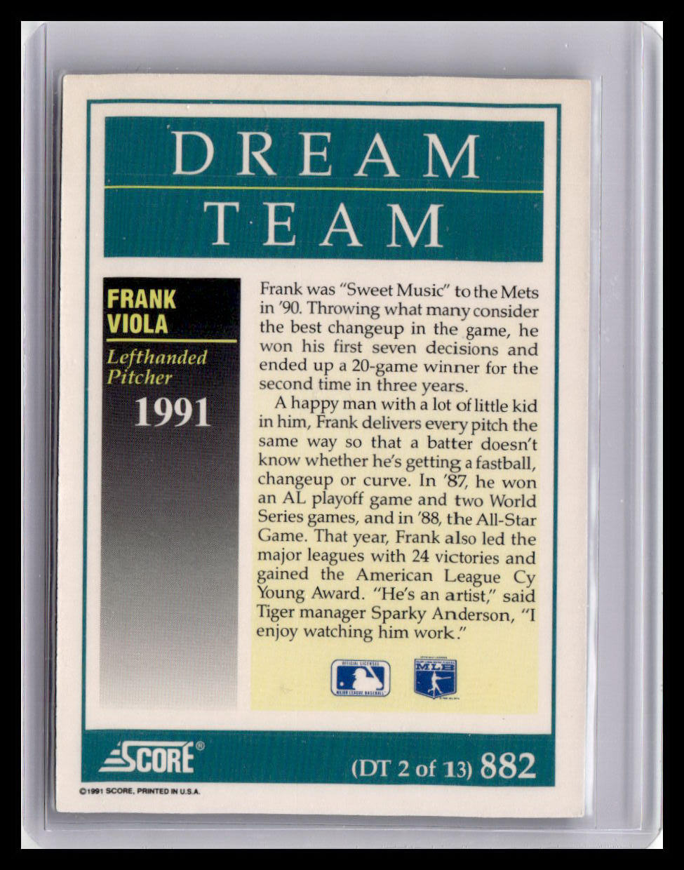 1991 Score Frank Viola Dream Team #882 (DT 2 of 13)