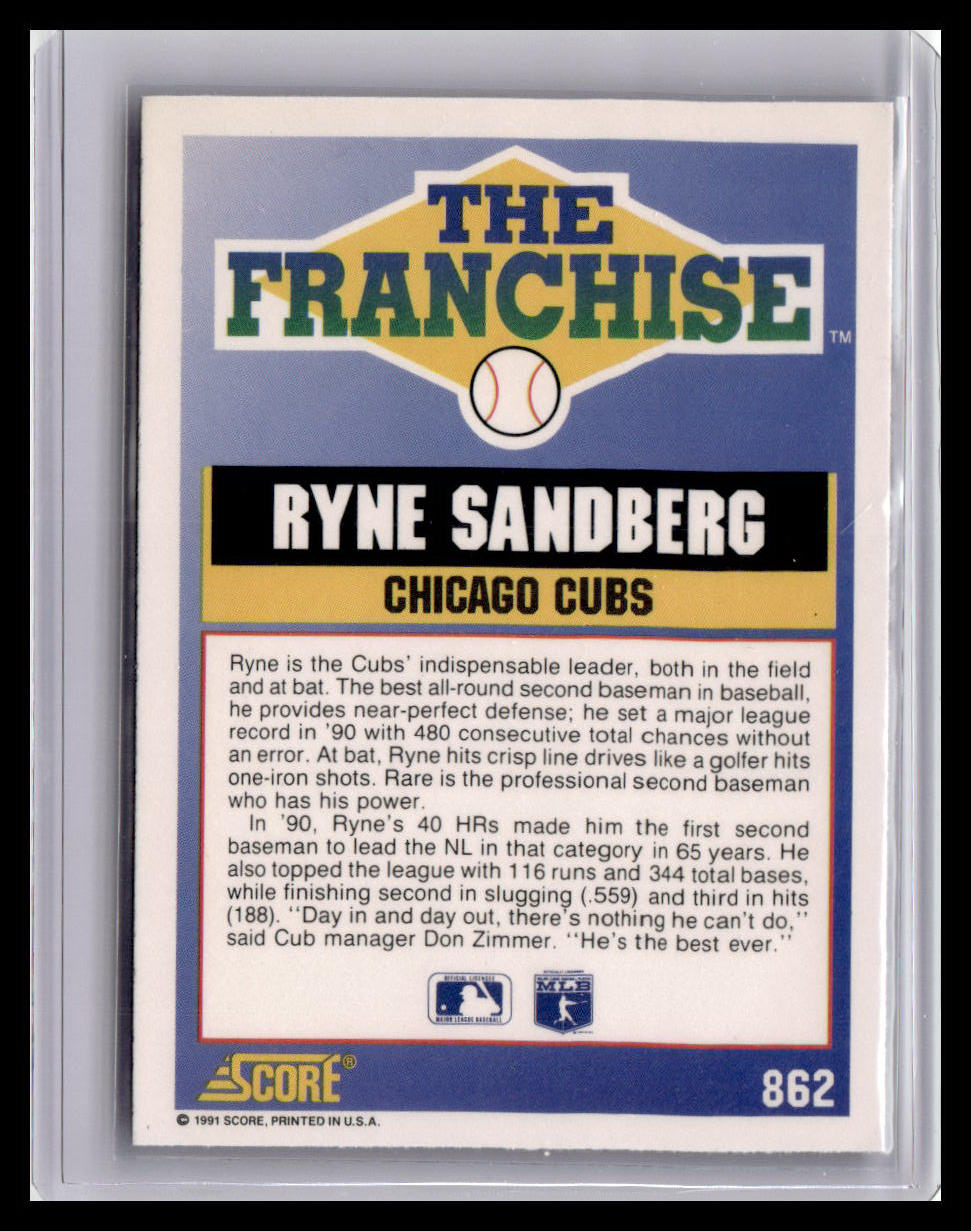 1991 Score Ryan Sandberg The Franchise #862