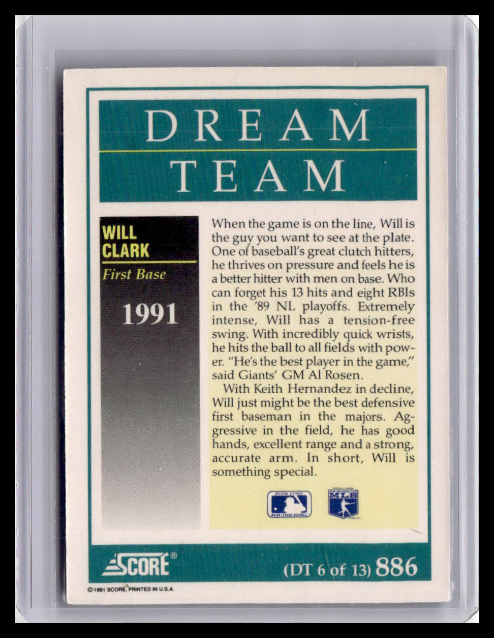 1991 Score Will Clark Dream Team #886 (DT 6 of 13)