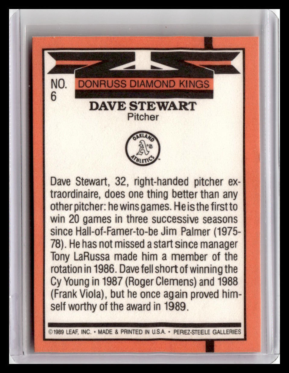 Baseball trading card featuring Dave Stewart with text and Donruss Diamond Kings branding.