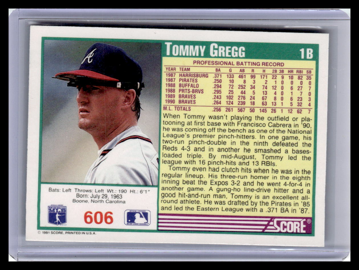 1991 Score Tommy Gregg Teal Border #606