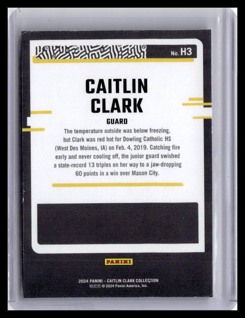 Trading card of Caitlin Clark with Panini logo