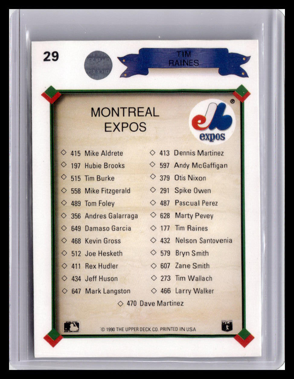 1990 Upper Deck Tim Raines Collector's Club #29