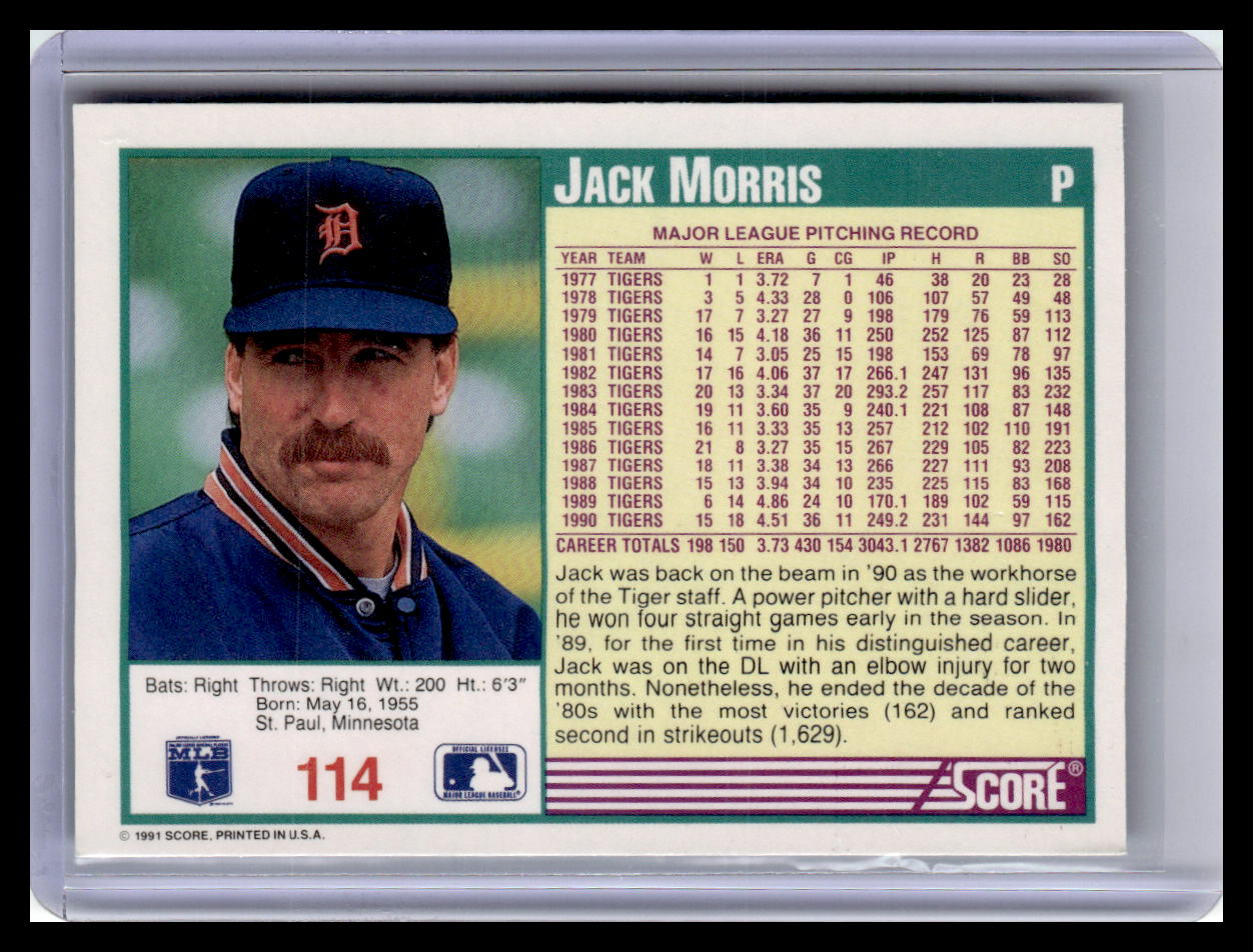 1991 Score Jack Morris Teal Border #141