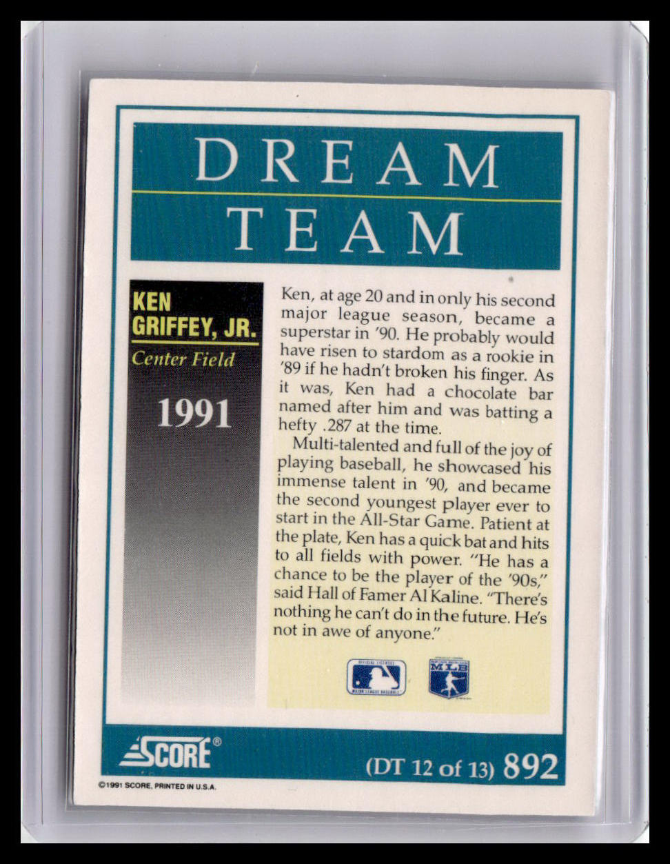 1991 Score Ken Griffey Jr. Dream Team #892 (DT 12 of 13)
