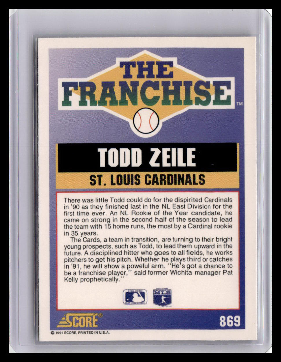 1991 Score Todd Zeile The Franchise #869