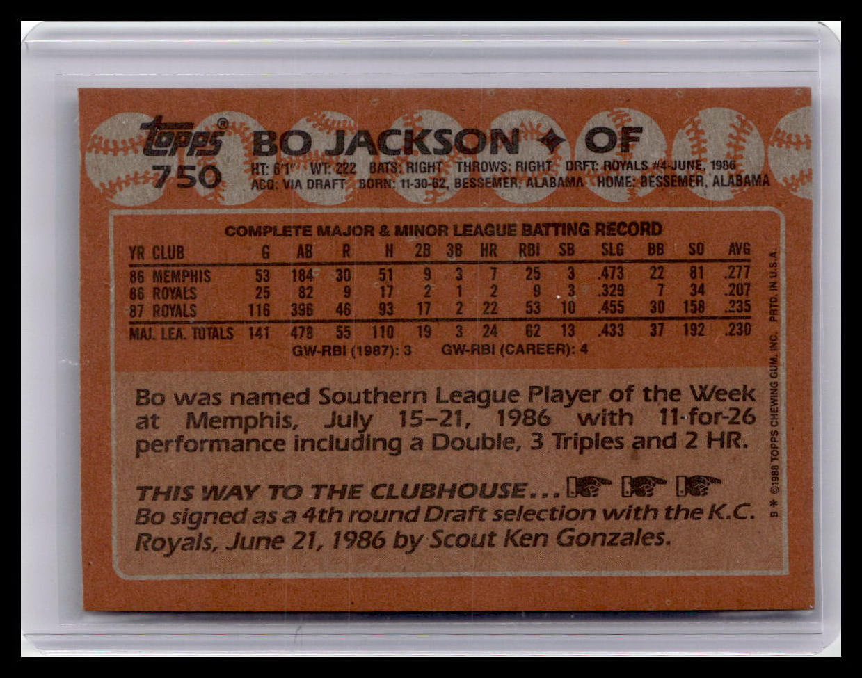 1988 Topps Bo Jackson #750