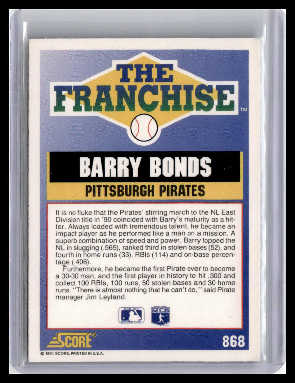 1991 Score Barry Bonds The Franchise #868
