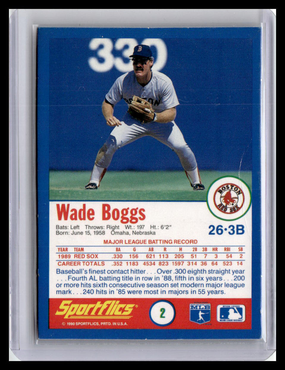 1990 Sportflics Wade Boggs #2 Boston Red Sox