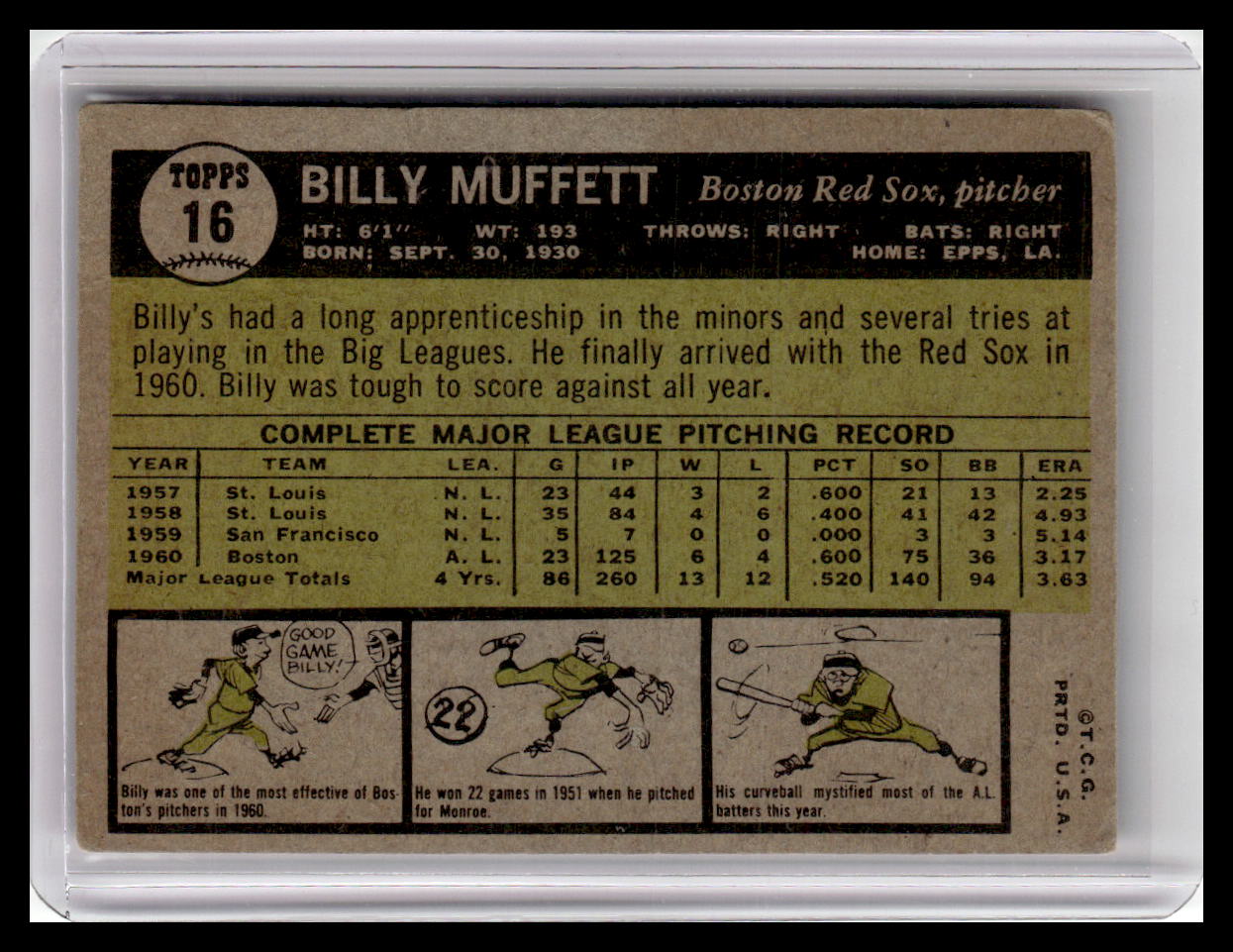 1961 Topps Billy Muffett #16