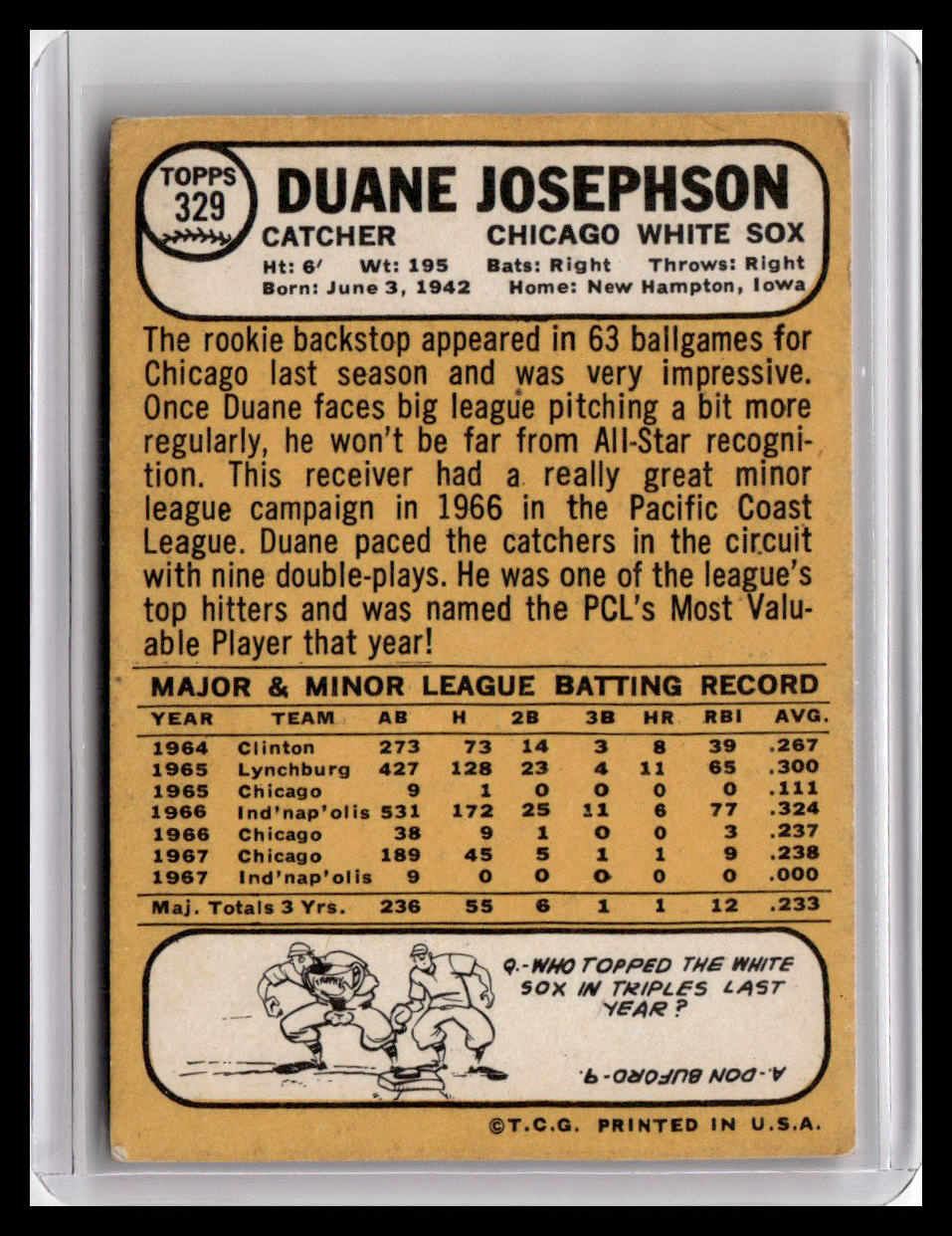 1968 Topps Duane Josephson #329