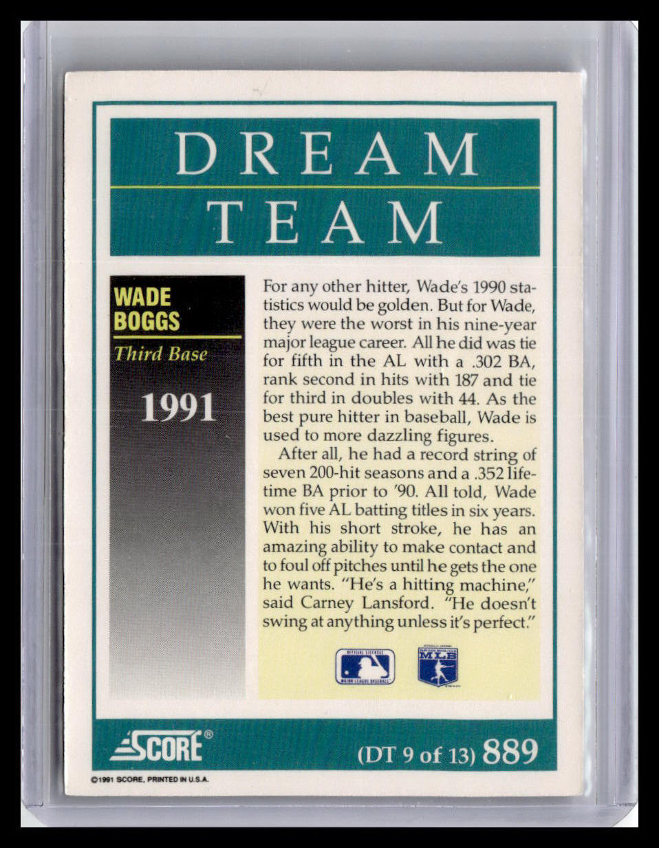 1991 Score Wade Boggs Dream Team #889