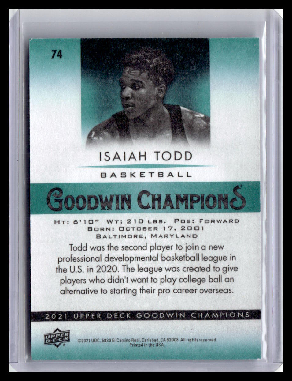 2021 Goodwin Champions Isaiah Todd #74
