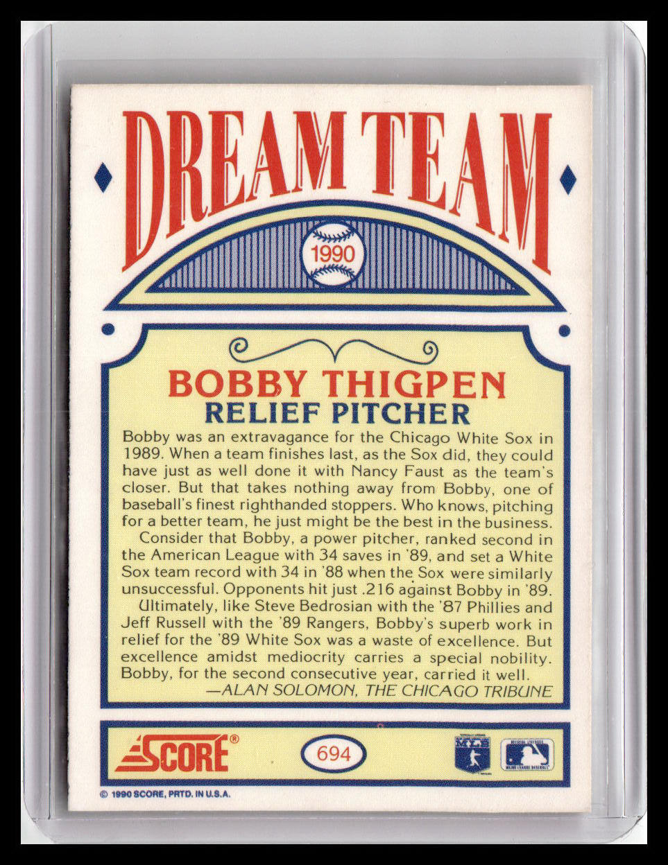 1990 Score Bobby Thigpen Dream Team #694