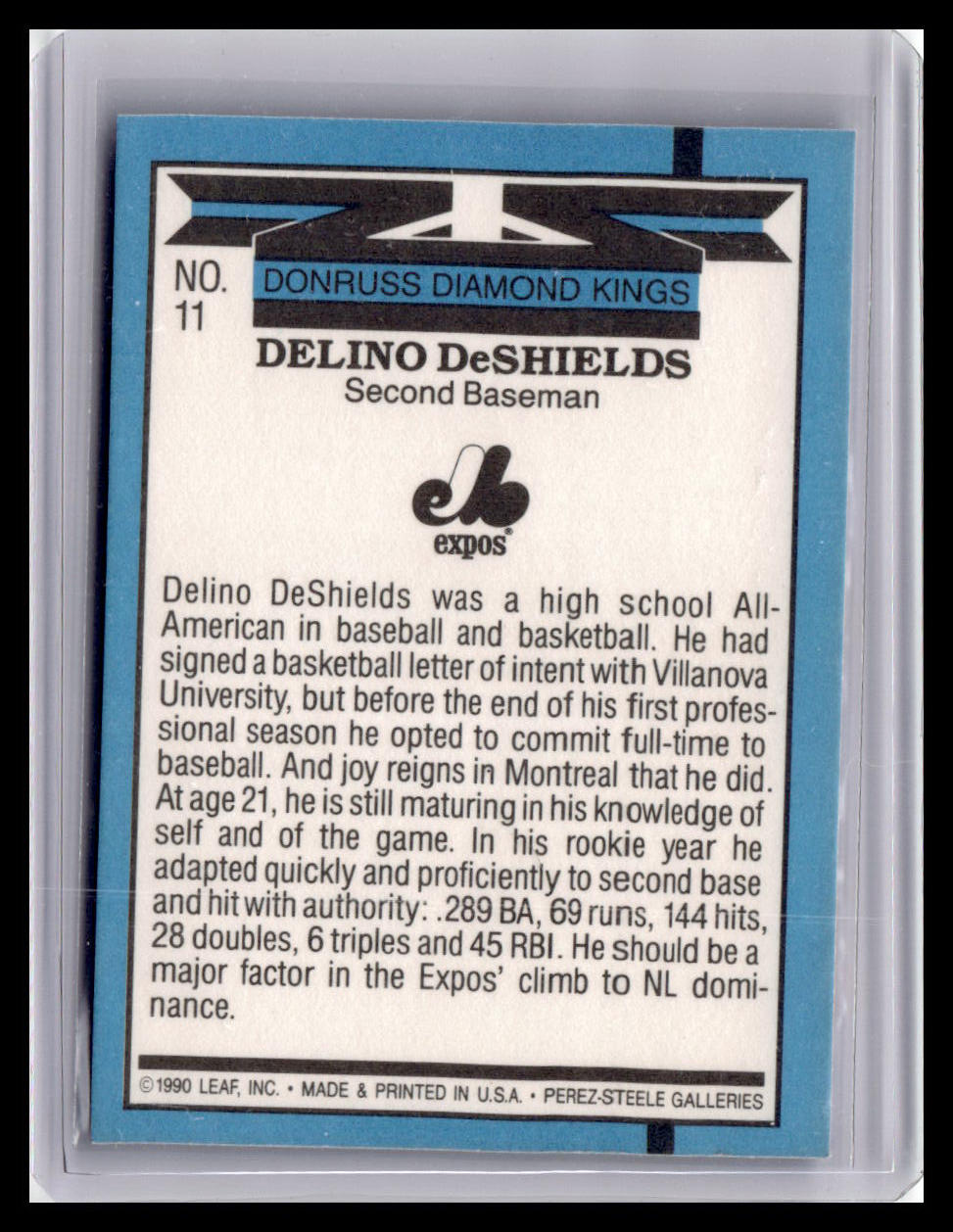 Baseball trading card featuring Delino DeShields of the Montreal Expos