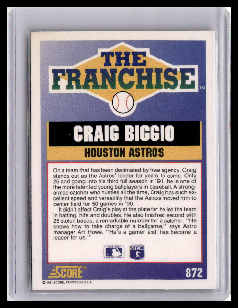 1991 Score Craig Biggio The Franchise #872
