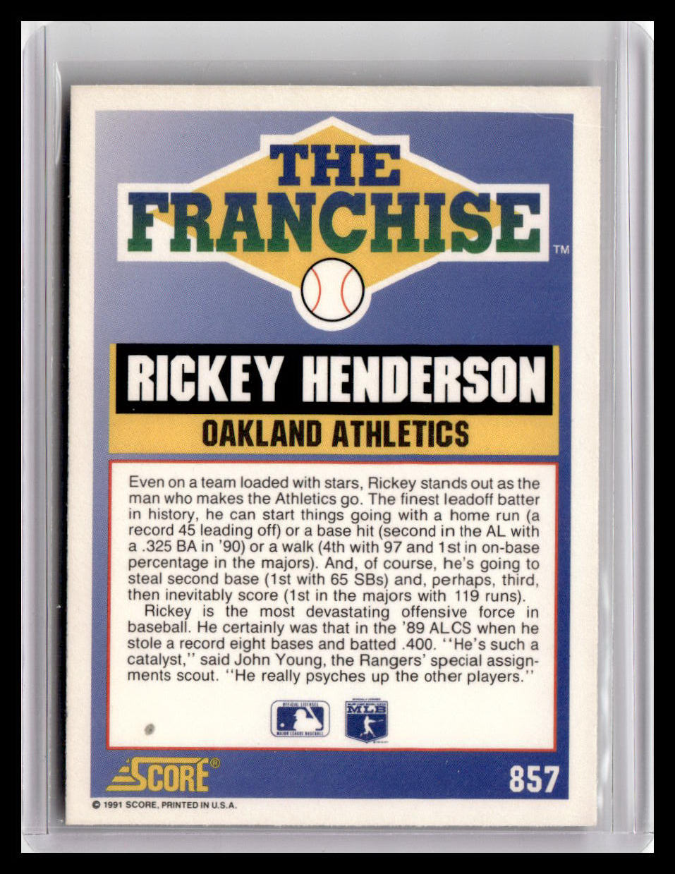 1991 Score Rickey Henderson The Franchise #857