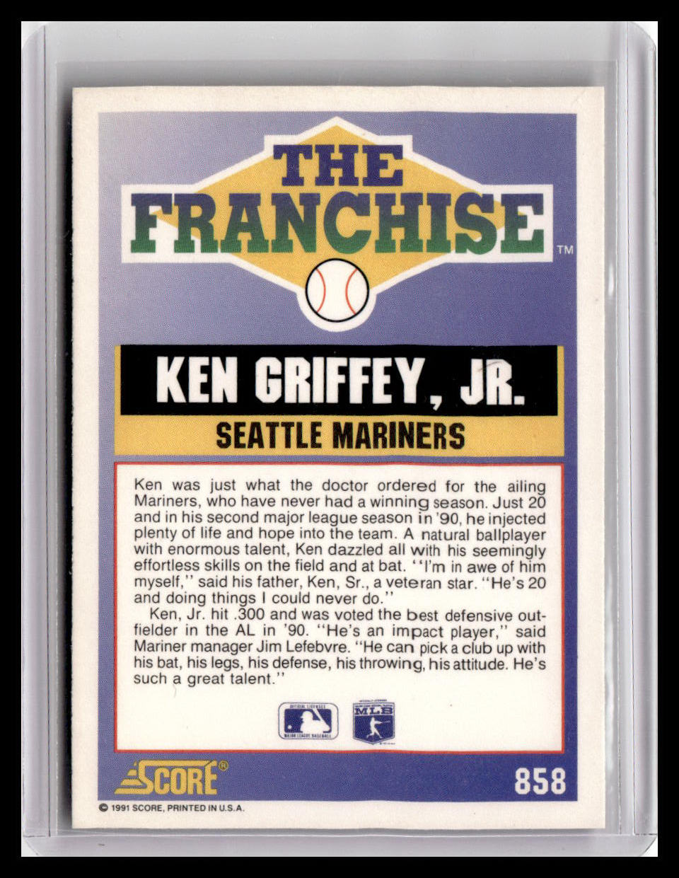 1991 Score Ken Griffey Jr. The Franchise #858