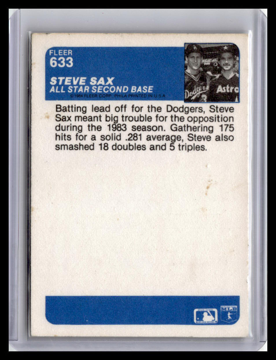 1984 Fleer Steve Sax Super Special Star #633