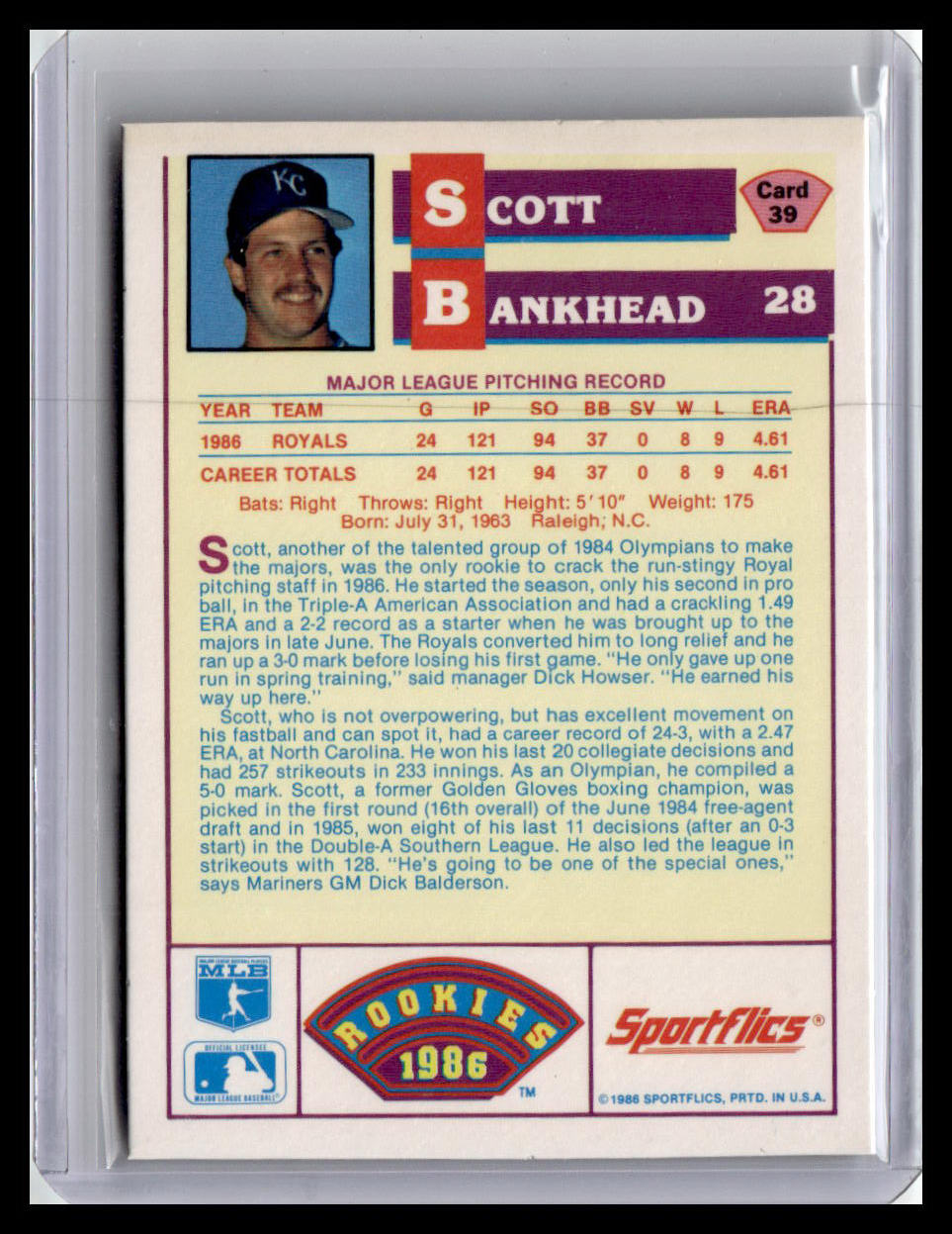 1986 Sportflics Rookies Scott Bankhead #39 Royals