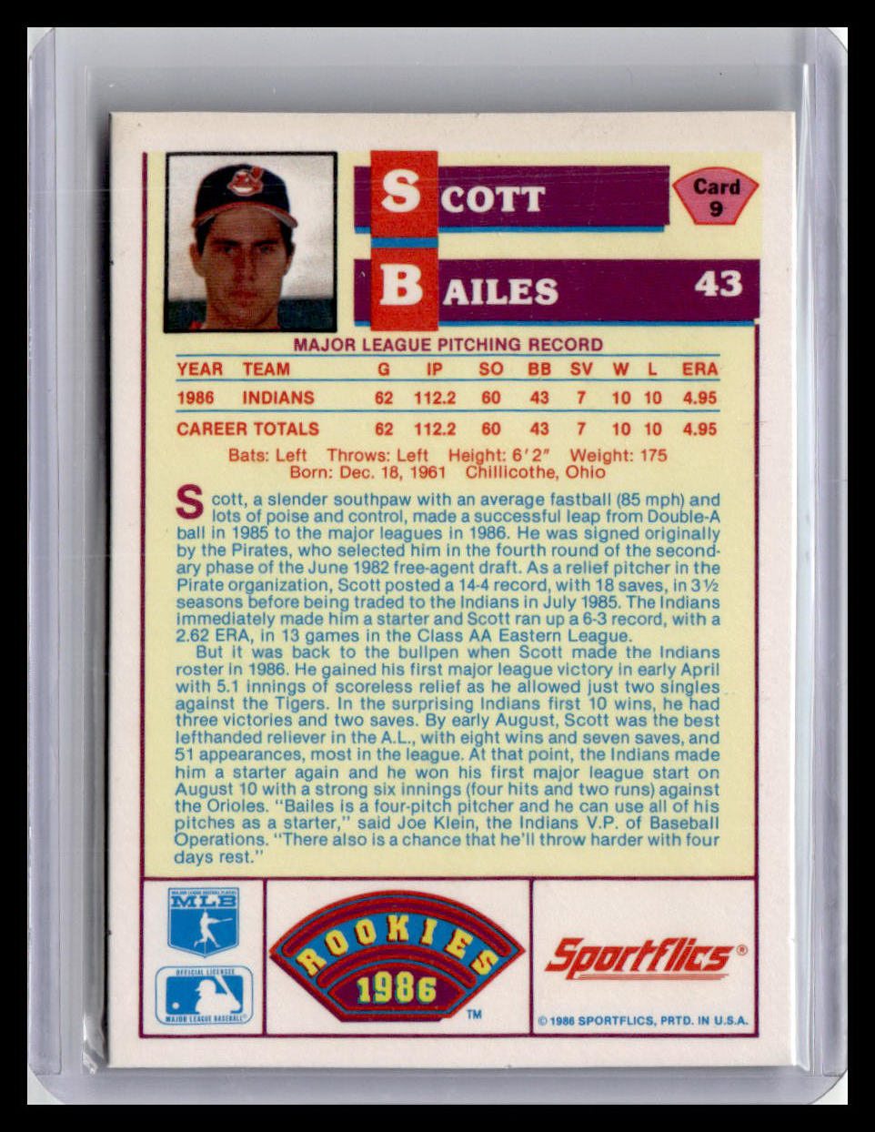 1986 Sportflics Rookies Scott Bailes #9