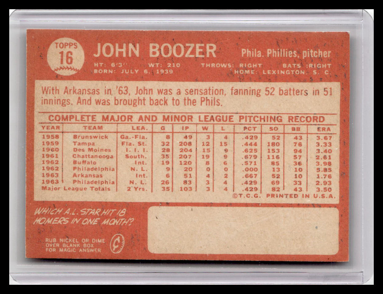 1964 Topps John Boozer #16