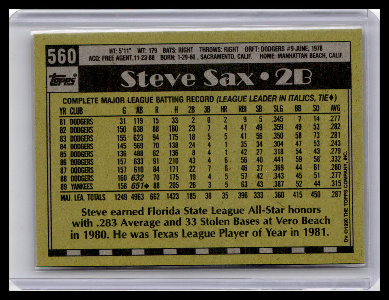 1990 Topps Steve Sax #560