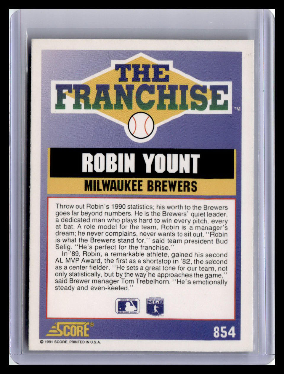 1991 Score Robert Yount The Franchise #854
