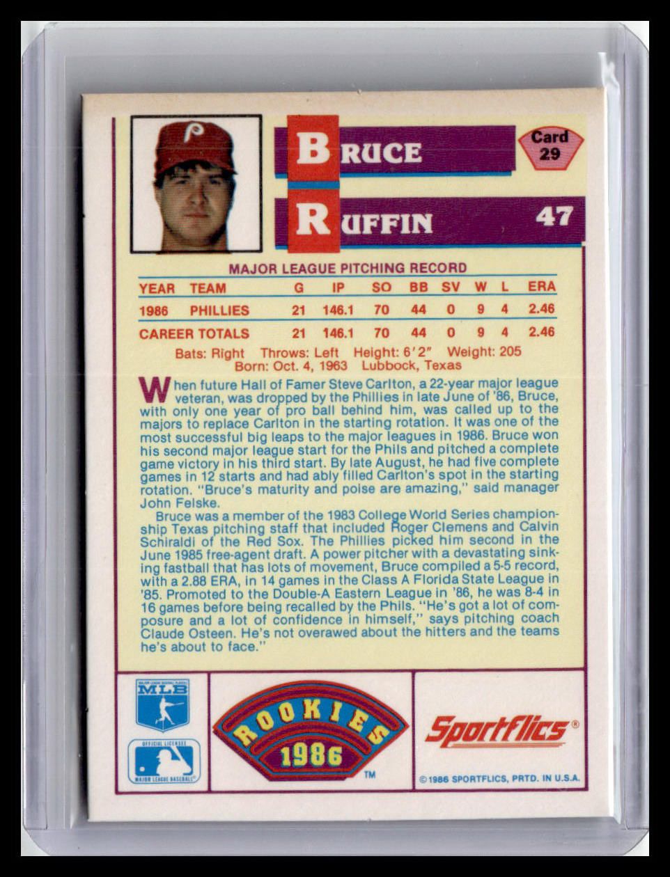 1986 Sportflics Rookies Bruce Ruffin #29