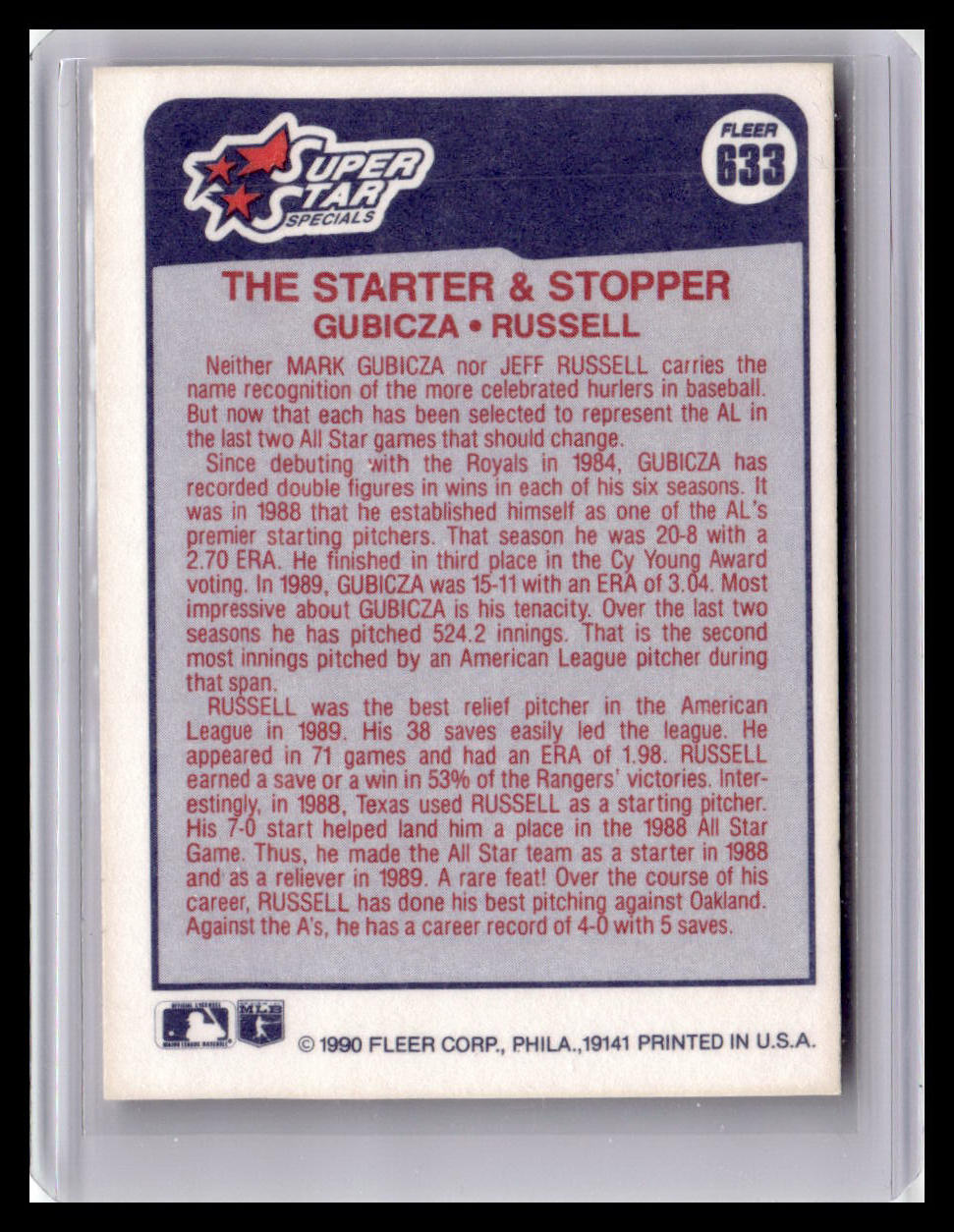 1990 Fleer Mark Gubiza/Jeff Russell Starter & Stopper #633