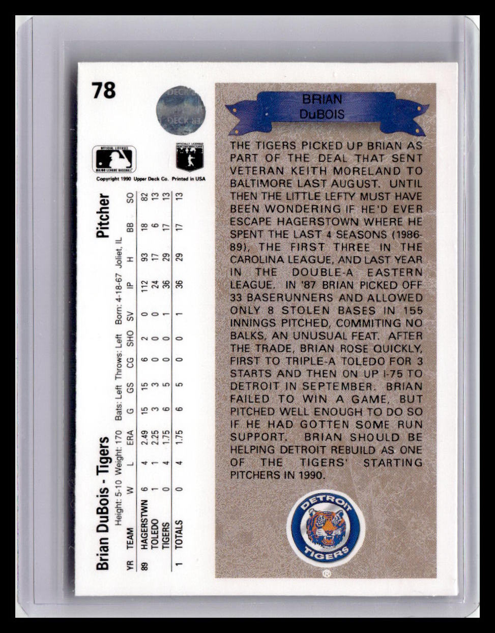 1990 Upper Deck Brian DuBois RC #78