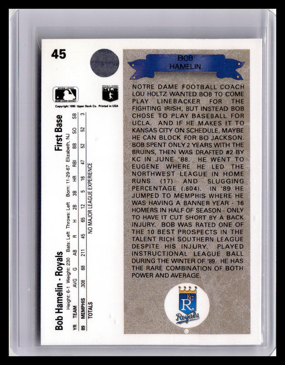 1990 Upper Deck Bob Hamelin RC #45