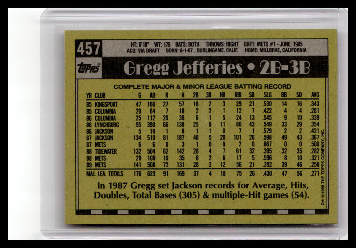1990 Topps Gregg Jefferies #457