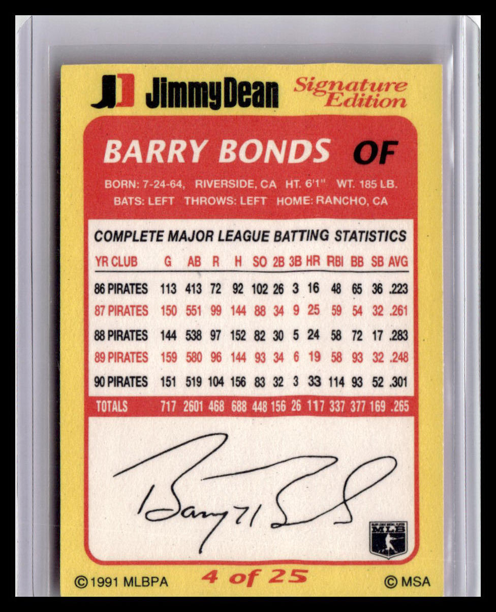 1991 Jimmy Dean Barry Bonds #4