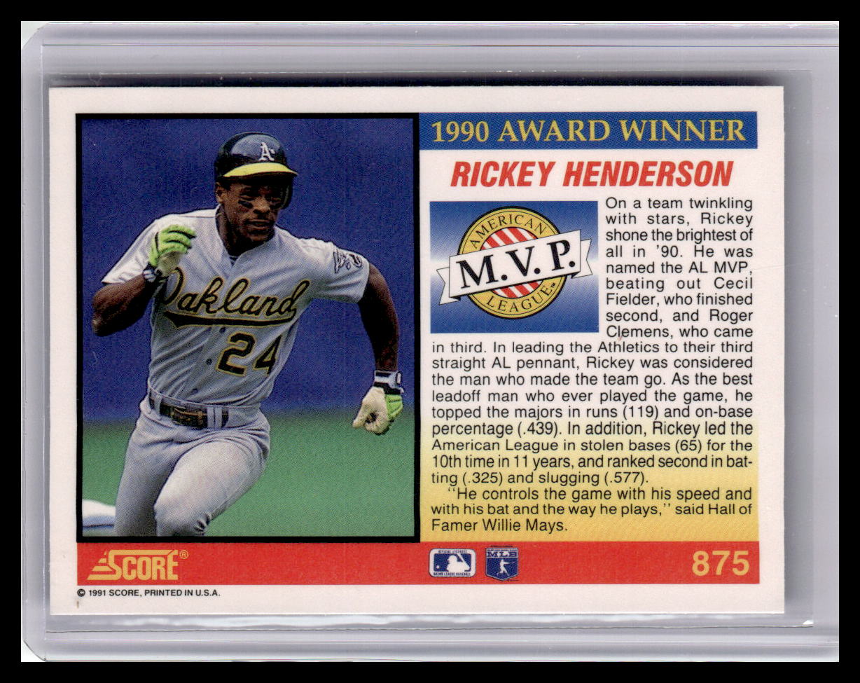 1991 Score Rickey Henderson A.L. MVP #875