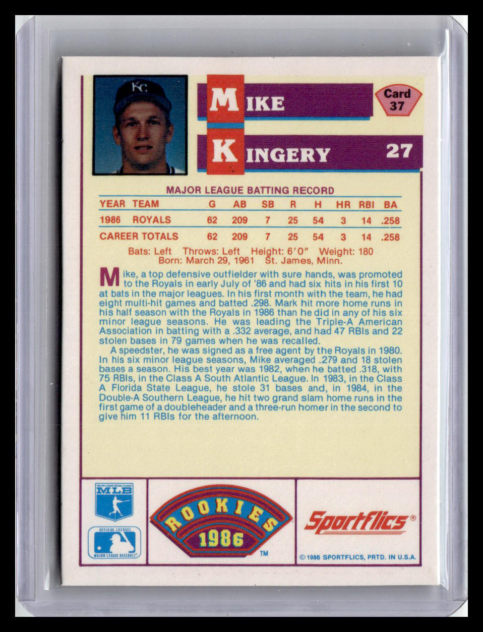 1986 Sportflics Rookies Mike Kingery #37