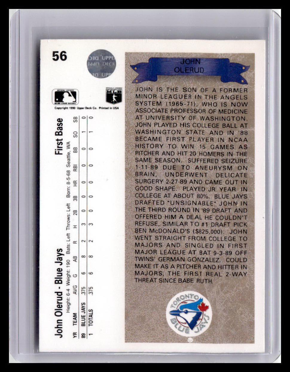 1990 Upper Deck John Olerud RC #56
