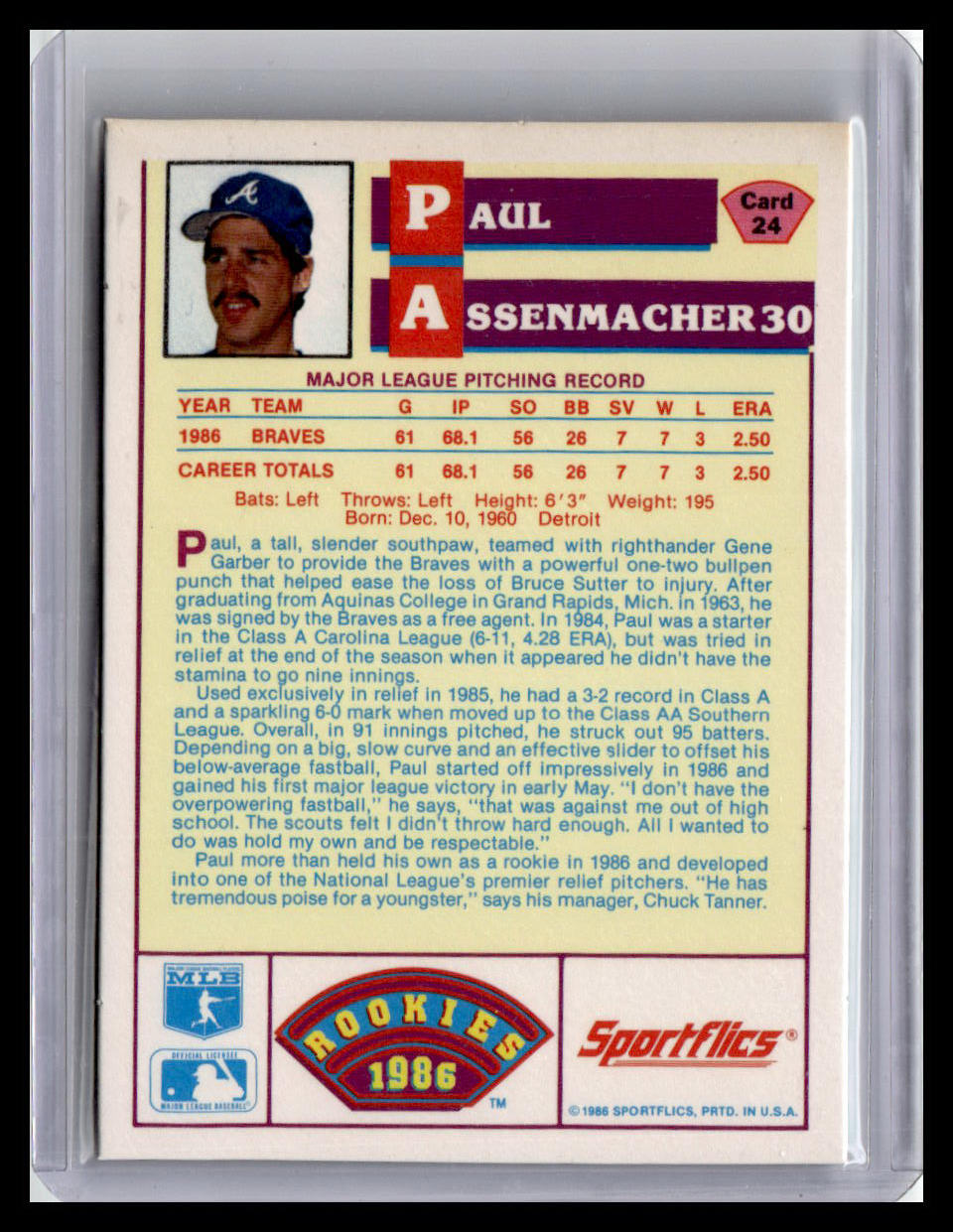 1986 Sportflics Rookies Paul Assenmacher #24