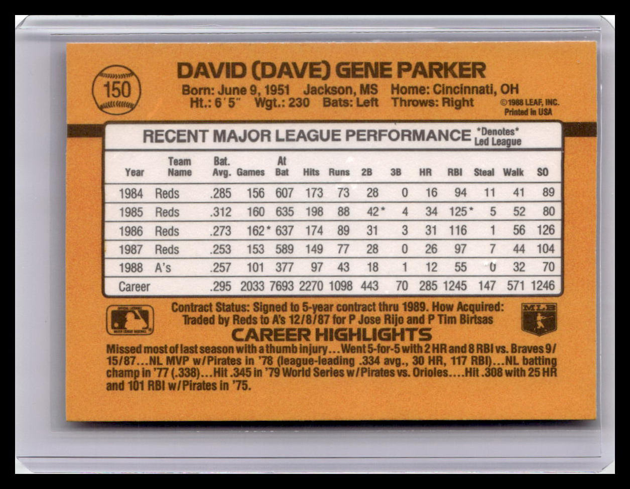 1989 Donruss Dave Parker #150