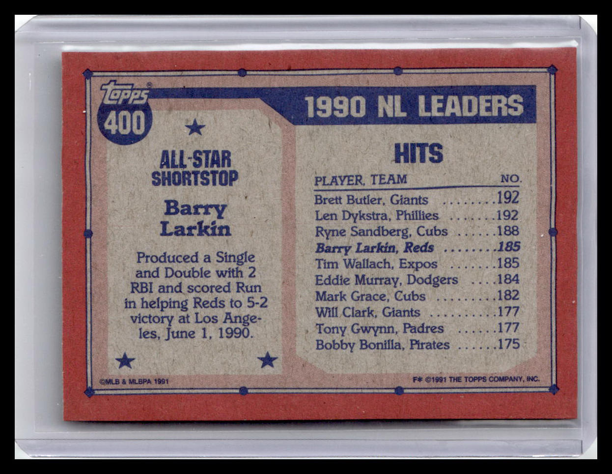 1991 Topps Barry Larkin All-Star #400