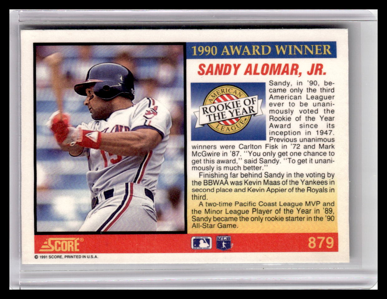 1991 Score Sandy Alomar Jr. ROY #879